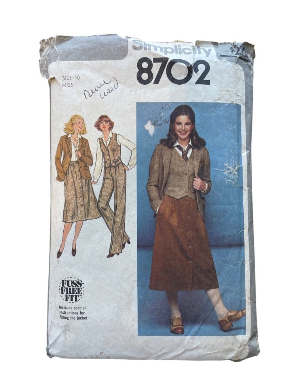 Vintage 70s Simplicity 8702 Sewing Pattern Size 10 Pants Skirt Jacket Vest CUT
